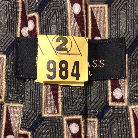 BILL BLASS Black Label Mens Silk Tie Green Gold Red Dot Square Career Luxe GOLF - Picture 6 of 15